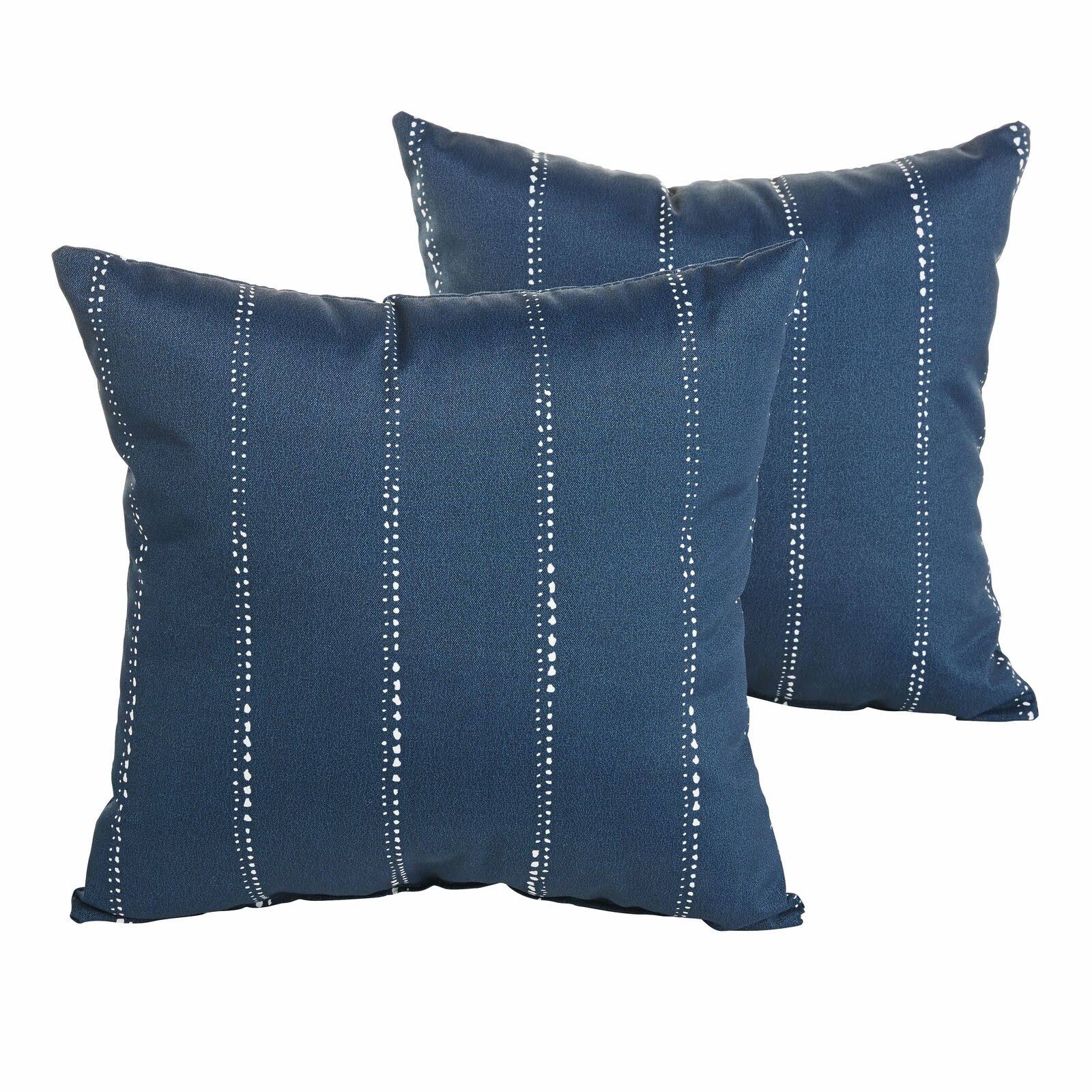Perry Navy Dotted Stripes Indoor/ Outdoor 18 inch Pillow Set Navy Blue GS_HVGOUKXY
