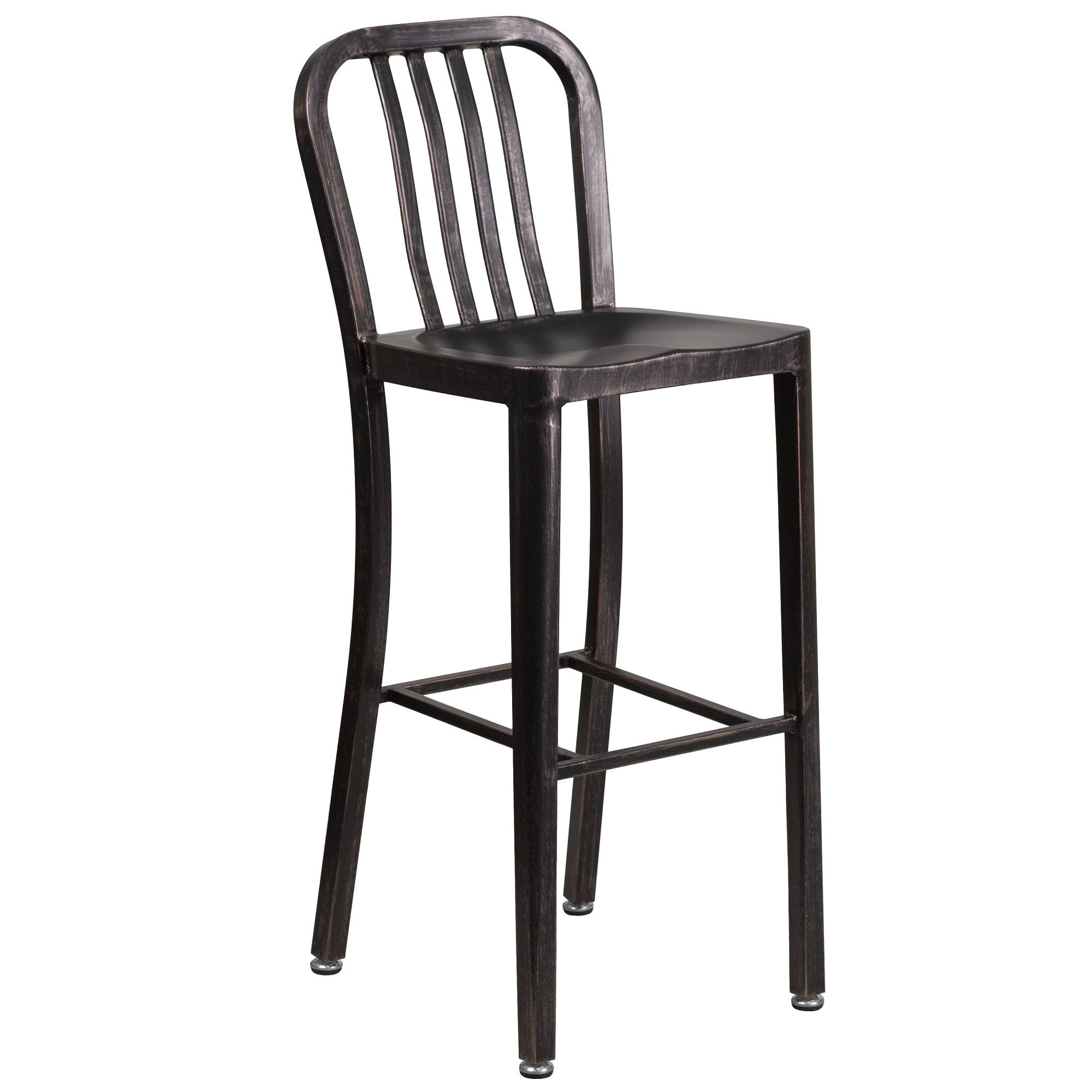 43'' Antique Black Industrial Outdoor Patio High Bar Stool with Vertical Slat Back DU_XECA1U16