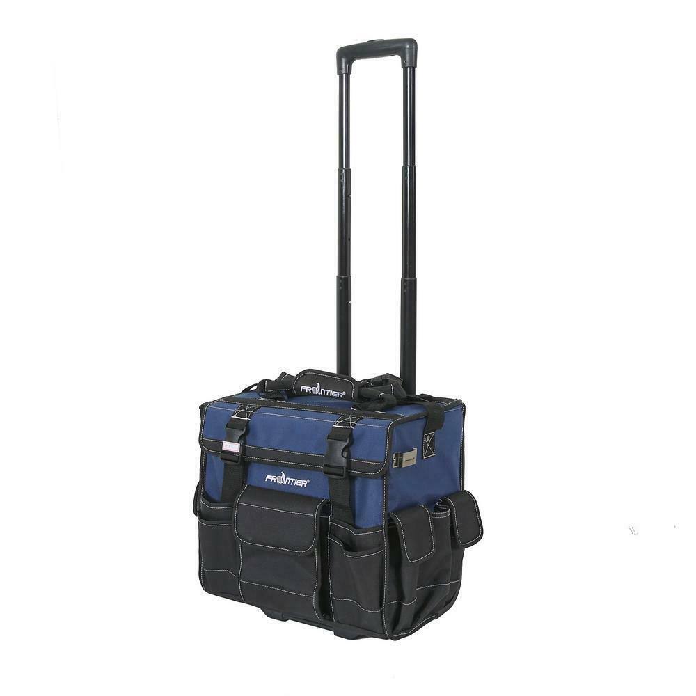 15 in. Heavy-Duty Rolling Tool Bag with Wheels in Black and Blue 7X_UW8TQJTS