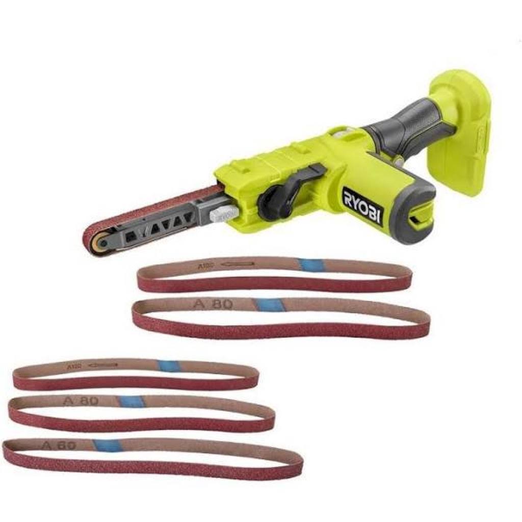Ryobi One+ 18V Cordless 1/2 in. x 18 in. Belt Sander (Tool Only) with 1/2 in x 18 in. Sanding Belts (3-Pack) O4_EKFDXTSI