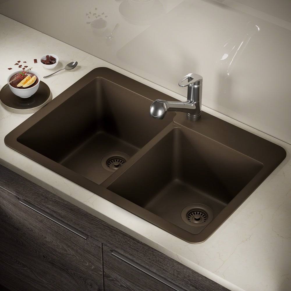 Mr Direct T801-mocha Double Offset Bowl Topmount Quartz Granite Sink S5_QPJDZTG3