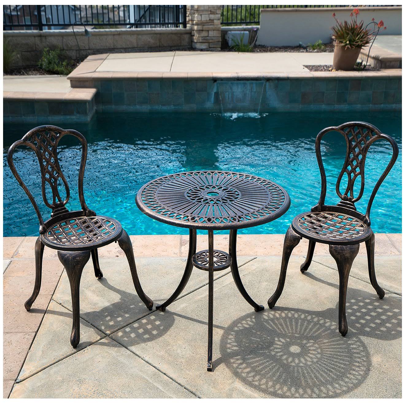 Belleze 3PC Bistro Set Outdoor Patio Furniture Design Cast Aluminum Table and Chair Antique, Bronze SW_W0WPWF7T