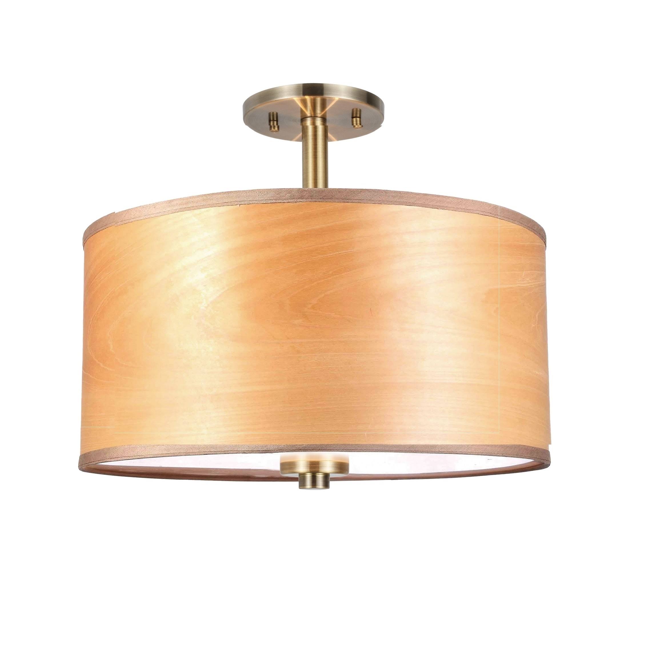 Woodbridge Lighting Drum - Veneer 3-Light Semi-Flush Mount - Brass - Nougat - Cityscape BE_ONXVCWXN