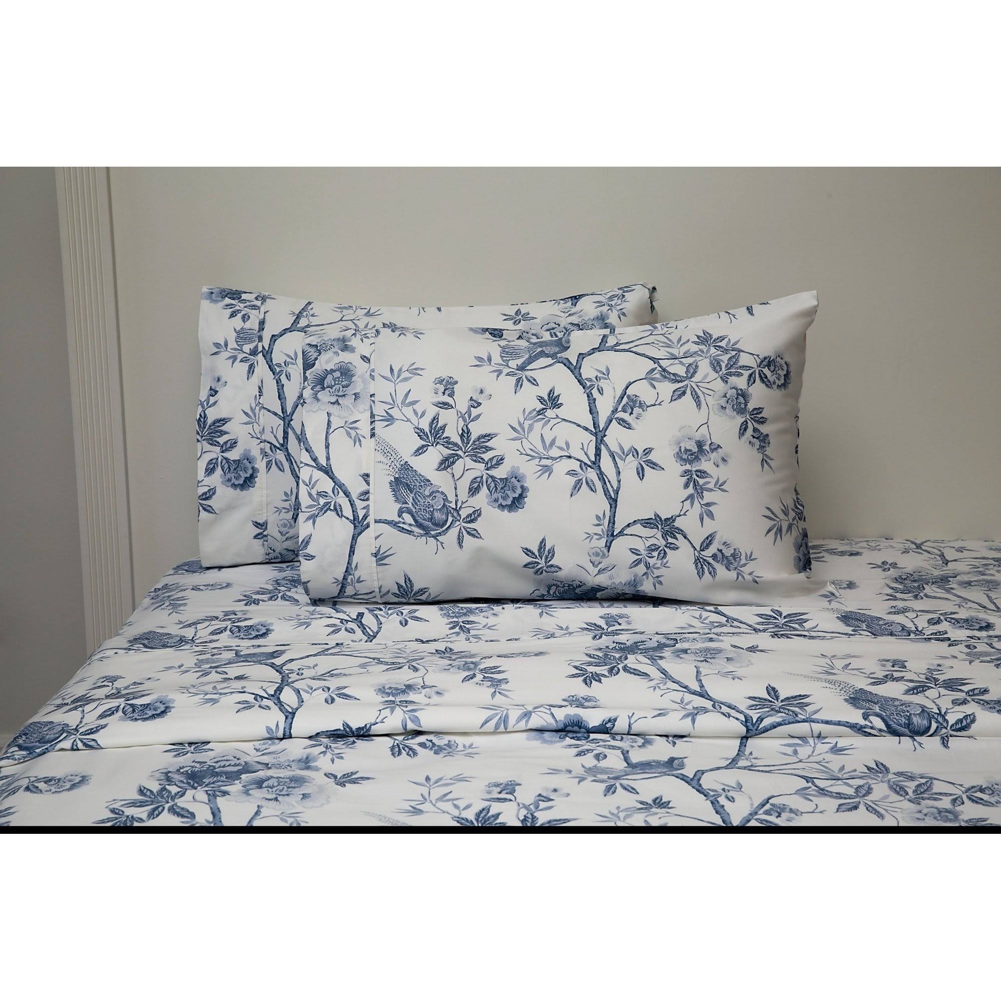 Josephine 400 Thread Count Cotton Sheet Set (Full - White/Blue) AL_IHVHI6EZ