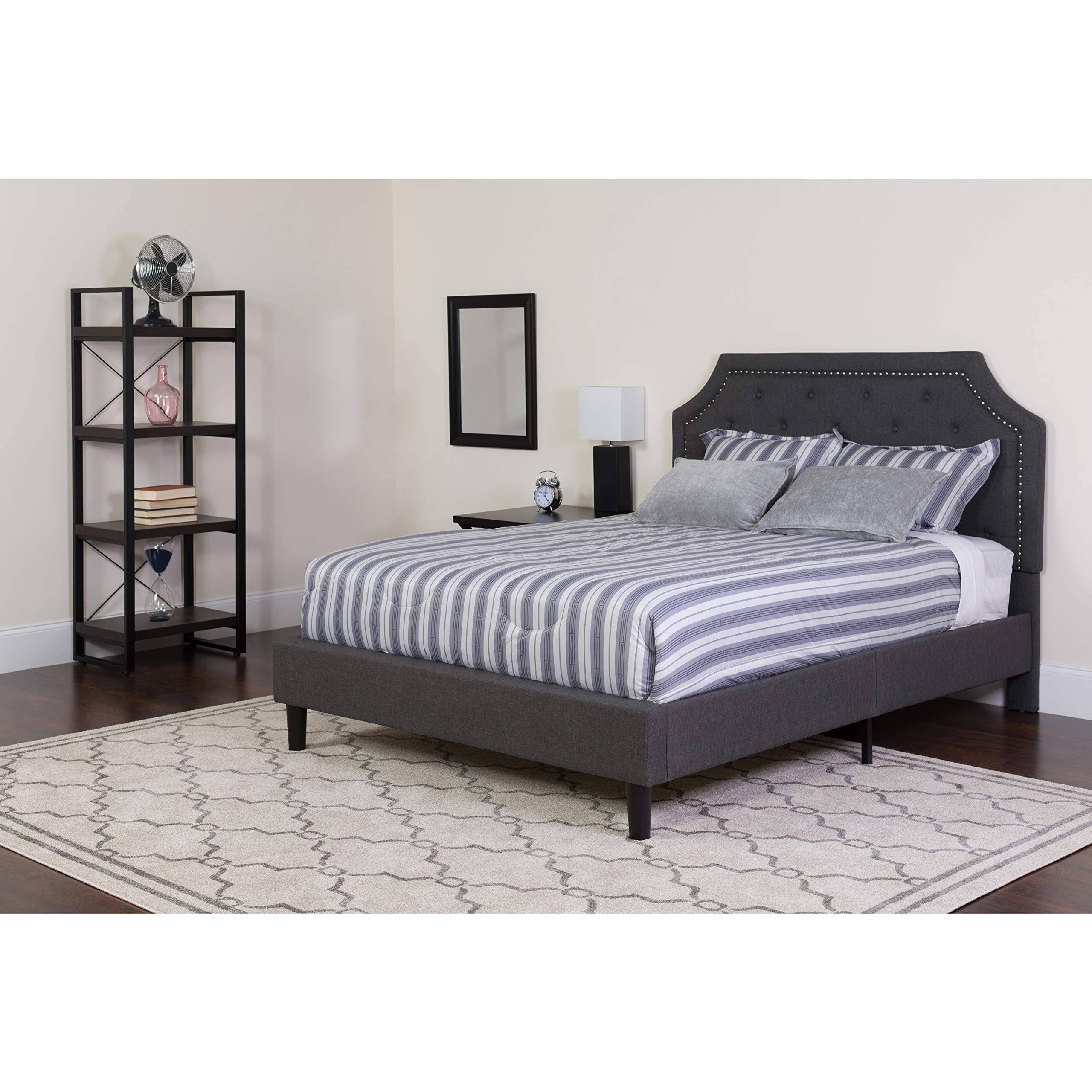 Flash Furniture SL-BK4-Q-DG-GG Brighton Tufted Upholstered Platform Bed, Dark Gray, Queen FT_XL1D2T5D
