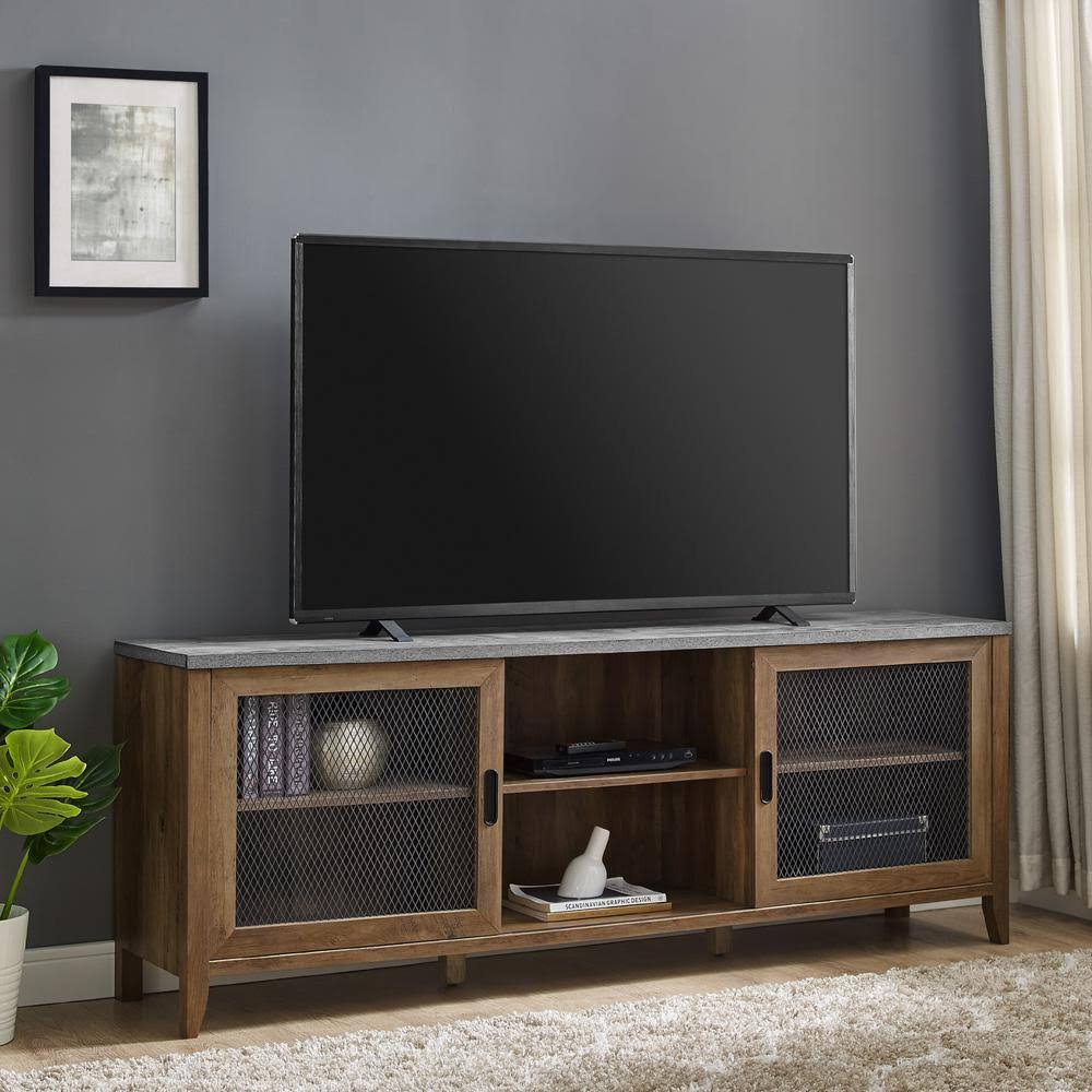 Welwick Designs 70 in. Dark Concrete and Reclaimed Barnwood Composite TV Stand Fits TVs Up to 78 in. with Storage Doors, Dark Co PA_CSGMTUCJ