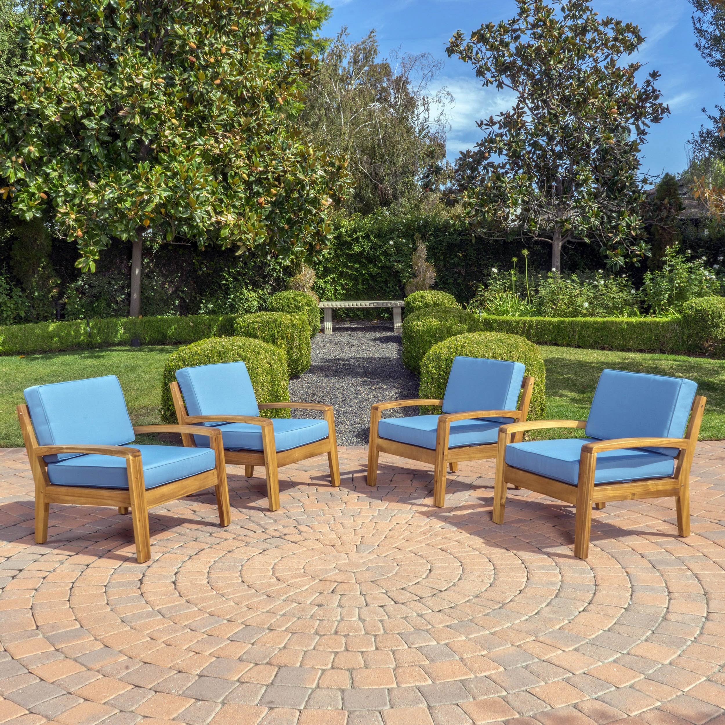 Parma Outdoor Wood Patio Furniture Club Chairs w/ Water Resistant Cushions (Set of 4) Blue J0_HXTVI8Q1