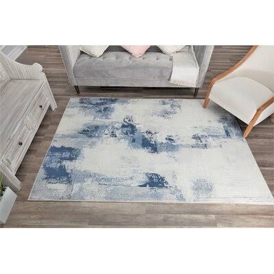 Biscoe Abstract Ivory/Blue Area Rug 17 Stories Rug Size Rectangle 2'6 YF_HEGZK0ZN