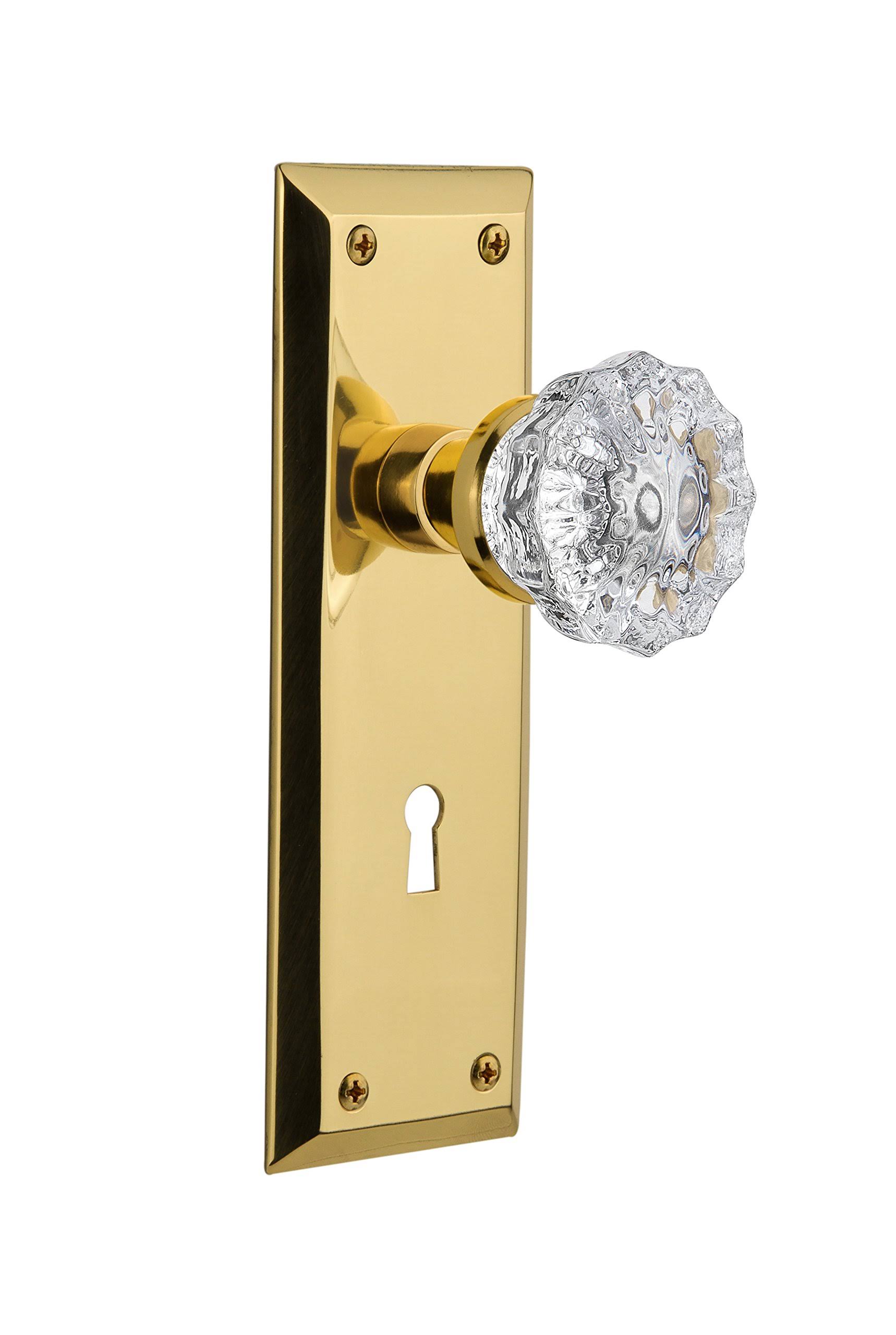 Nostalgic Warehouse 701217 New York Plate with Keyhole Single Dummy Crystal Glass Door Knob, Polished Brass LY_INAK8OPE