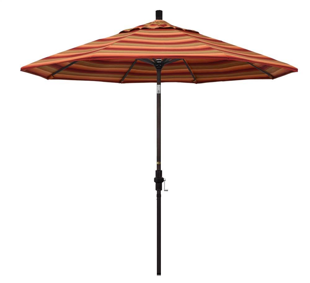 California Umbrella 9 ft. Bronze Aluminum Market Collar Tilt Crank Lift Patio Umbrella in Astoria Sunset Sunbrella AW_EL1XKZHQ