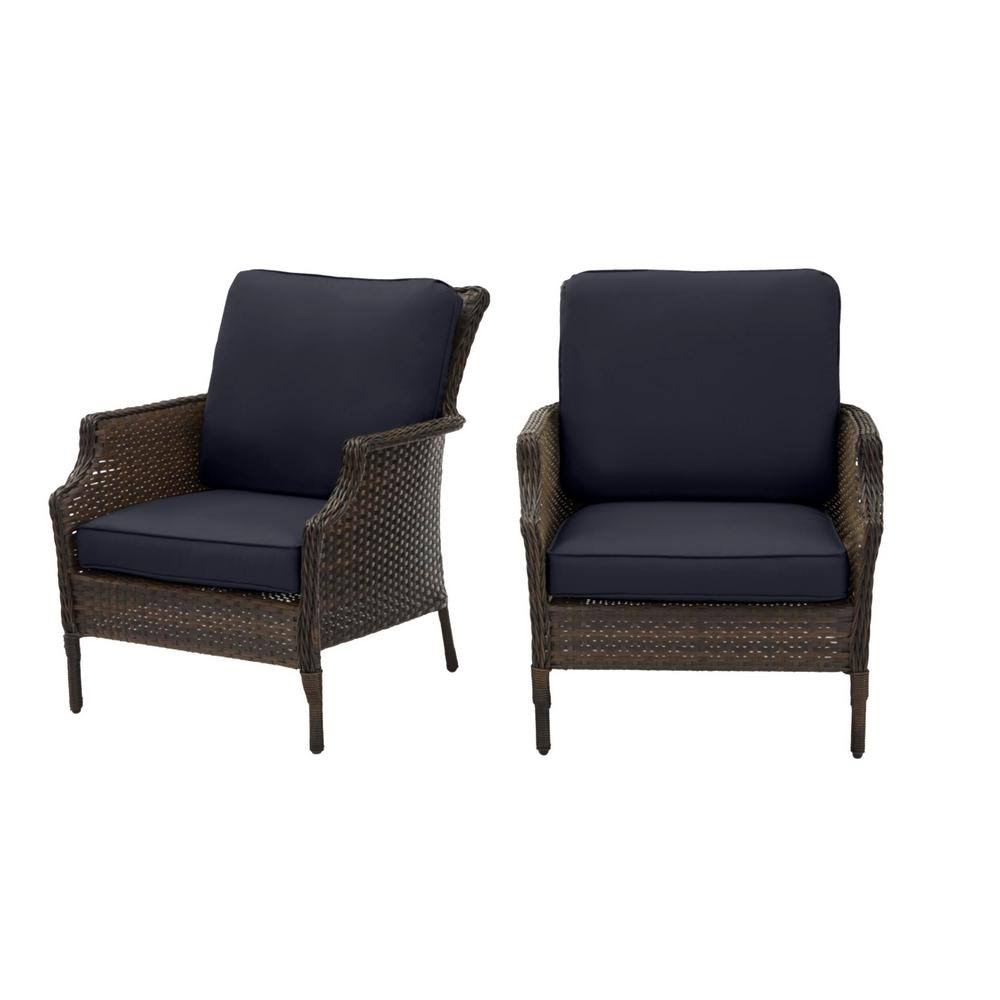 Hampton Bay Grayson Brown Wicker Outdoor Patio Lounge with CushionGuard Midnight Navy Blue Cushions (2-Pack) SU_CR9Z88EO