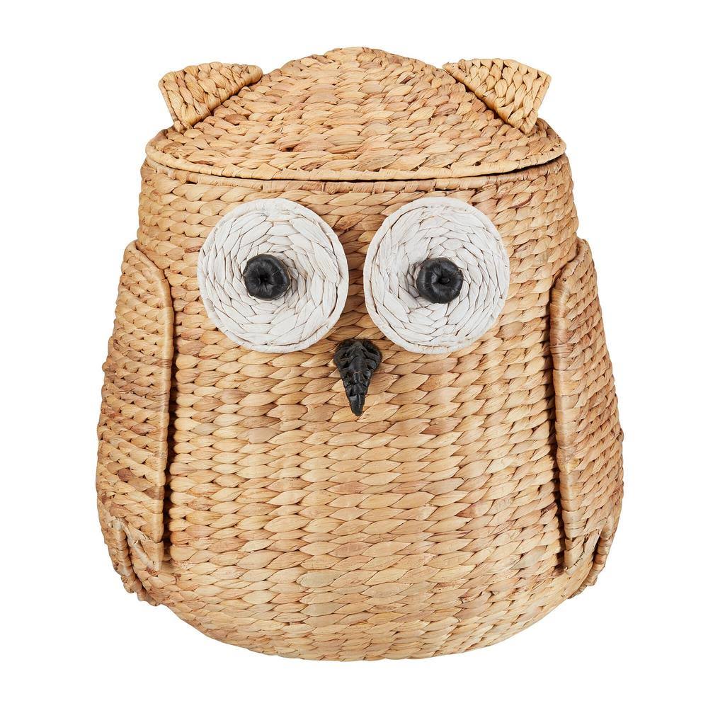 StyleWell Light Brown Owl Water Hyacinth Woven Decorative Basket with Lid GI_VI4M7OOB