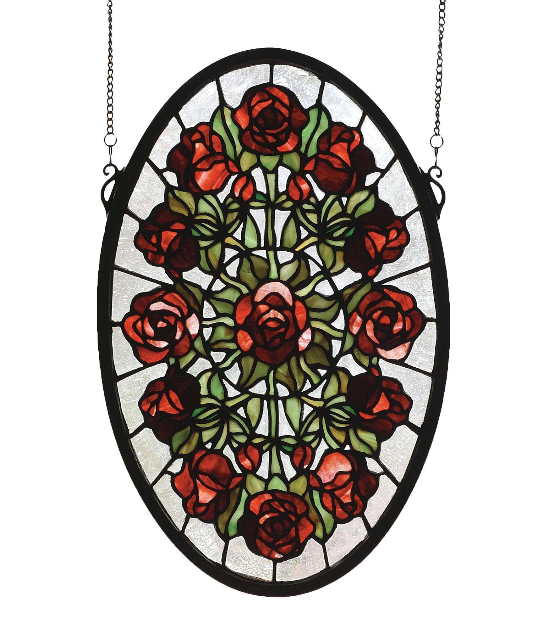 Meyda 66005 11 in. W x 17 in. H Oval Rose Garden Stained Glass Window UU_SHZKUROW