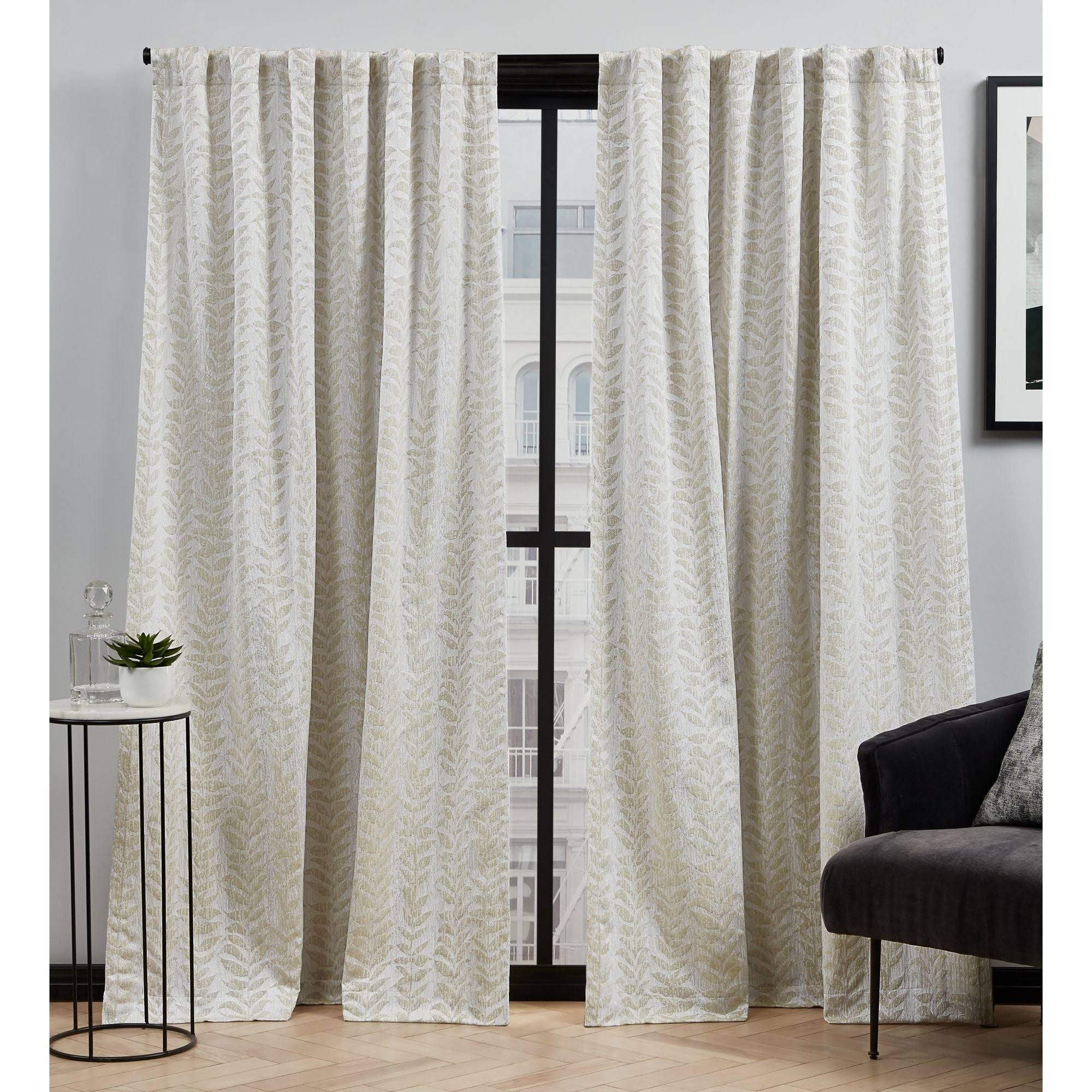 Elle Decor Ellis Botanical Light Filtering Back Tab Rod Pocket Curtain Panel Pair - 54x108 - Taupe ZY_DTHIYYPD