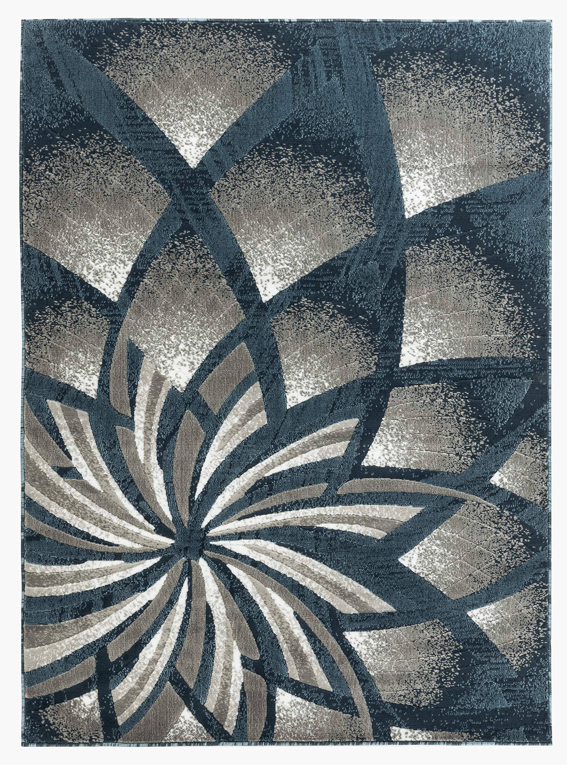 Newport Collection - Blue, Gray Geometric Modern Area Rug, Size 2'x7' EL_KUEY2IPZ
