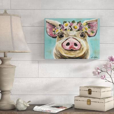 Pig Rosie Flower Crown 3' Acrylic Painting Print on Wrapped Canvas August Grove Size: 35 ZG_YRTV3EUQ