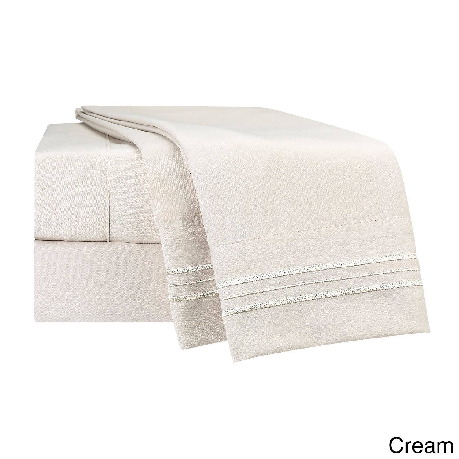Clara Clark Premier 1800 Series Deep Pocket Bed Sheet Set - Cream - 4 Piece - Split King 0R_N9ZKJF35
