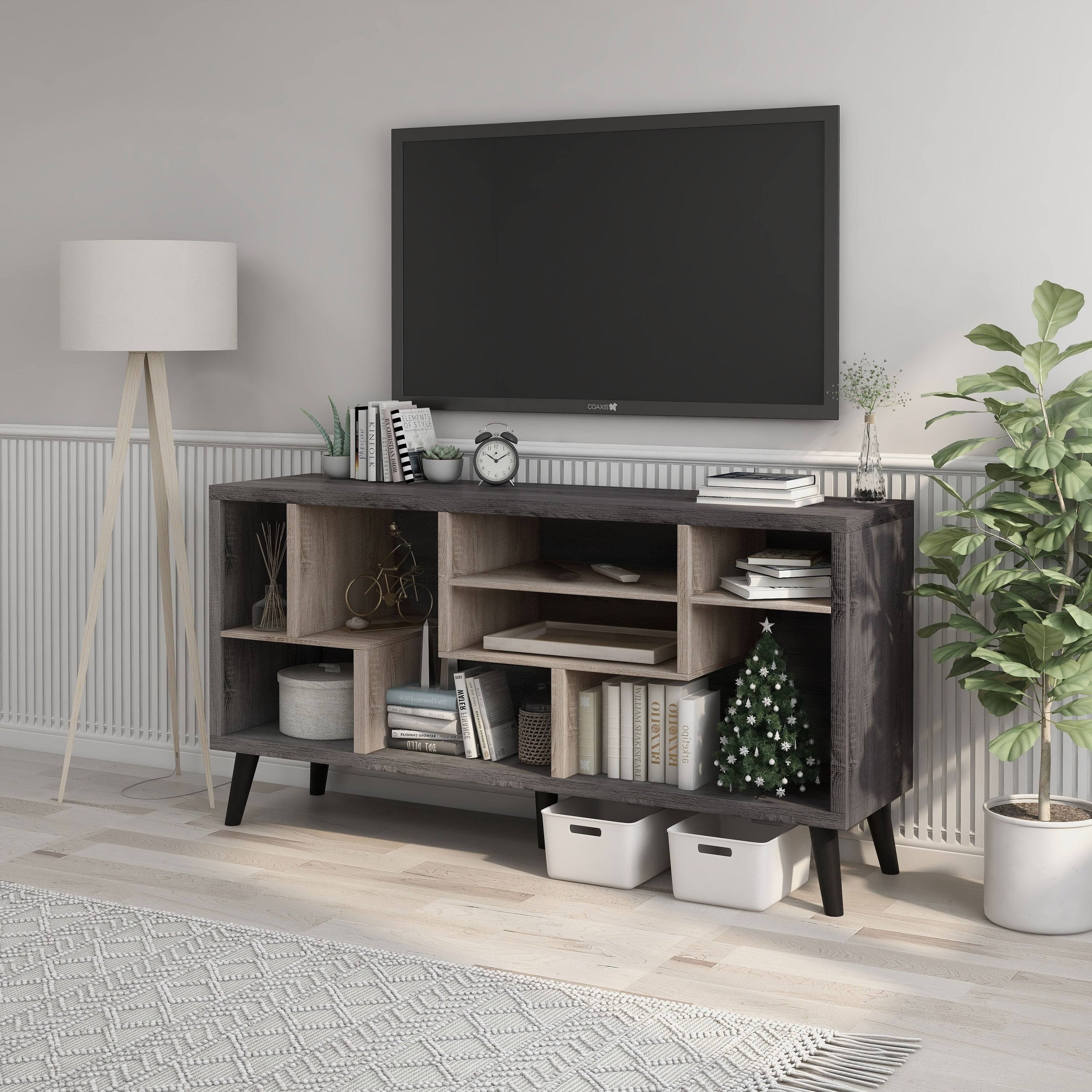 Furniture of America Kone Mid-Century Modern 60-Inch Grey TV Stand - Distressed Grey/Light Oak 9T_HN0SRCDT