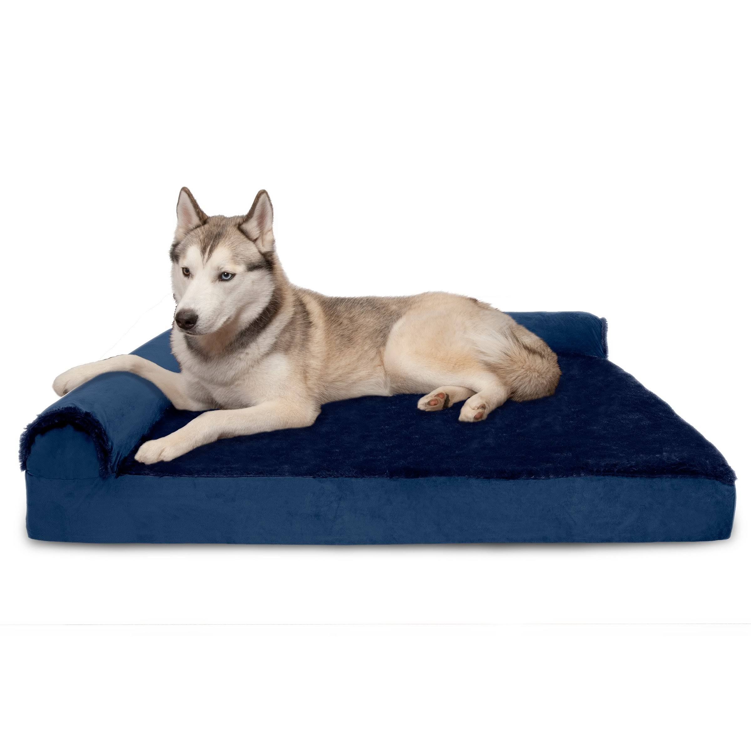 FurHaven Pet Bed | Plush Velvet Memory Foam Deluxe Chaise Lounge Dog Bed - Jumbo - Deep Sapphire 02_C9R2UAXT