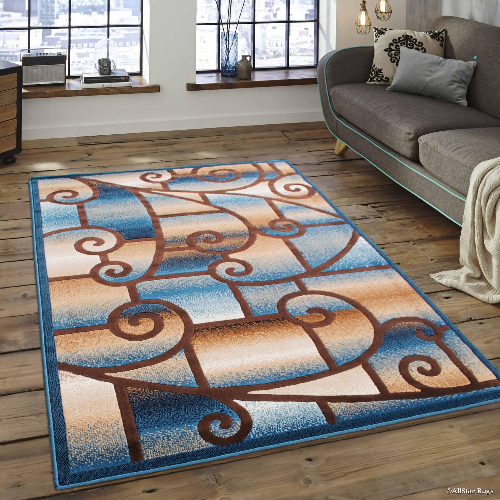 Allstar Blue Abstract Modern Area Carpet Rug (7' 10 inch x 10' 2 inch), Size 10' 2 inch x 7' 9 inch RB_W9CHTQ9I
