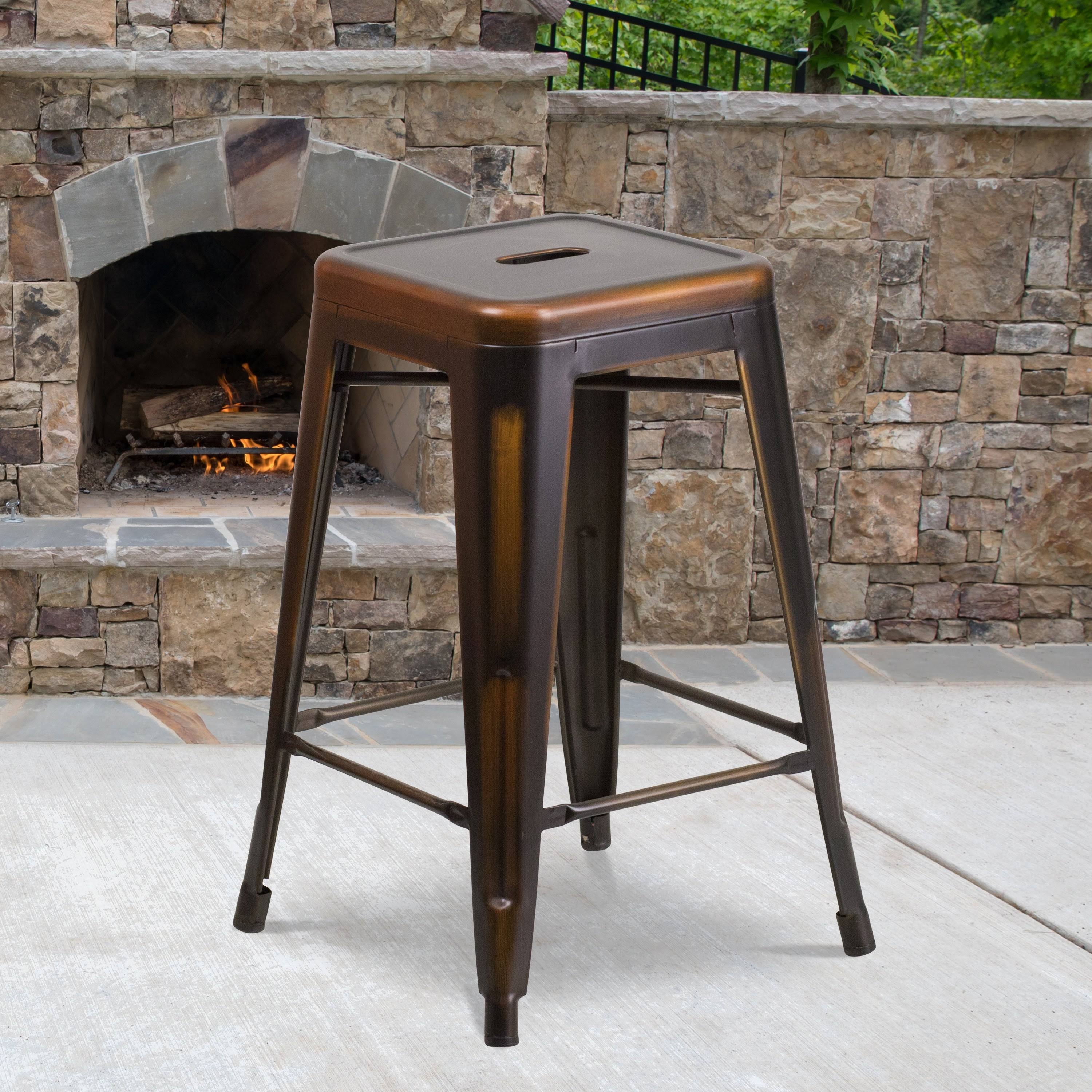 Lancaster Home Backless Distressed Metal Indoor/Outdoor Counter Height Stool Silver Gray VC_SBPVK4WT