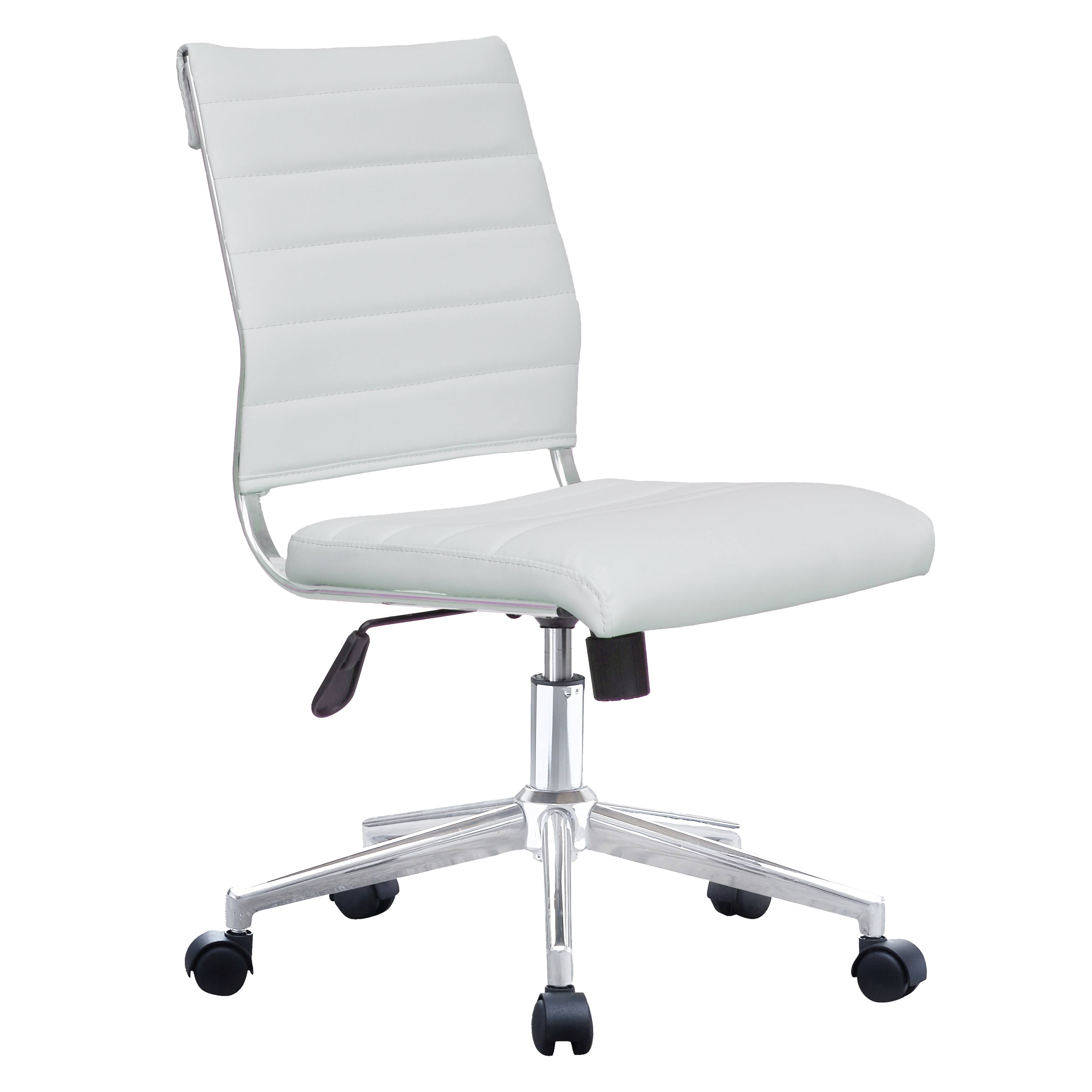 2xhome Ergonomic Executive Mid Back PU Leather Office Chair Armless Side No Arms Tilt with Wheels and Padded Cushioned Seat - Wh LT_URZCVNYG
