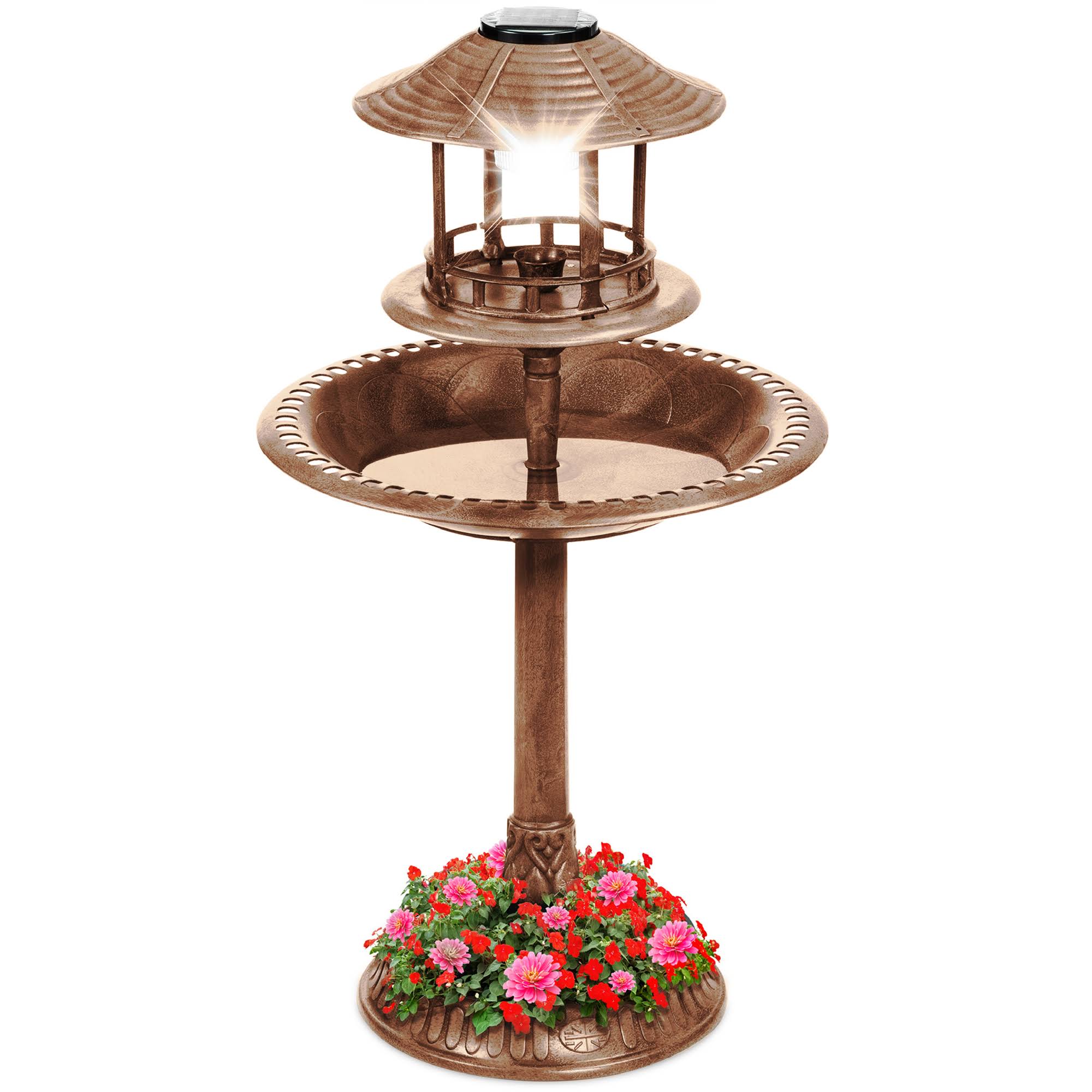 Best Choice Products Solar Outdoor Bird Bath Pedestal Fountain Garden Decoration w/ Fillable Planter Base - Bronze YS_XABWWWDQ