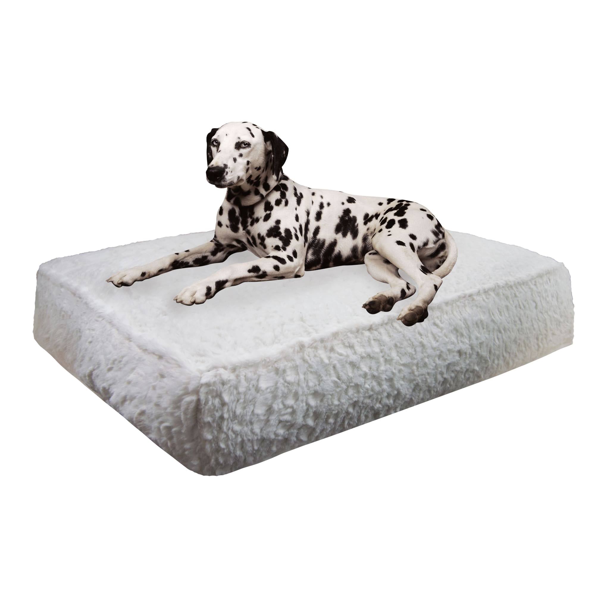 Bessie + Barnie Luxury Extra Plush Faux Fur Animal Print Rectangle Dog Cat Bed, Serenity White, Medium AR_VTW3IHGE