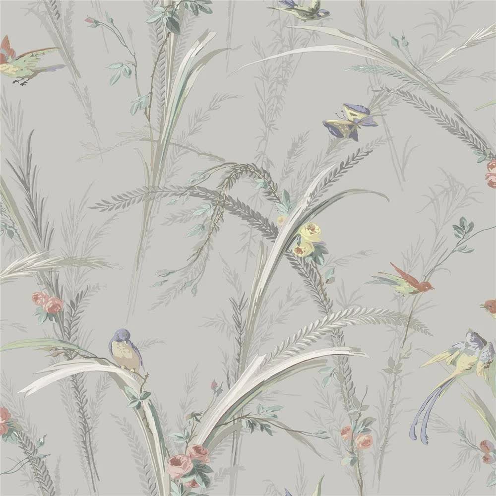 Chesapeake Meadowlark Grey Botanical Wallpaper SG_JIQUXEXE