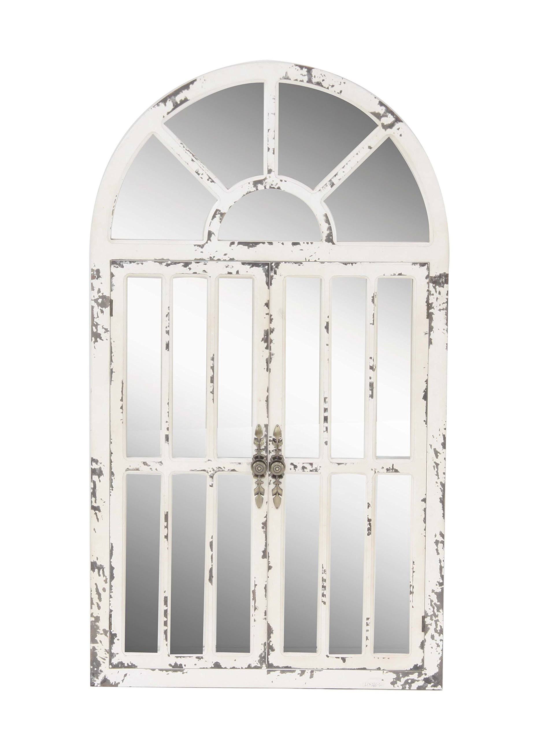 Monroe Lane Farmhouse Distressed Arched Window Wall Mirror - White K2_PV0W3K8Z