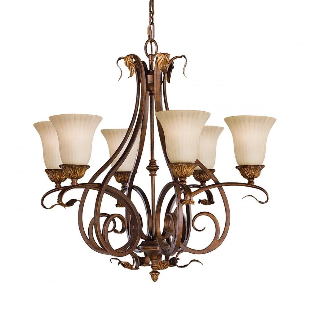 Feiss Six Light Dining Room Light Fitting in Aged Orange Rust Finish Chandelier Lighting FN_HMVANSOL