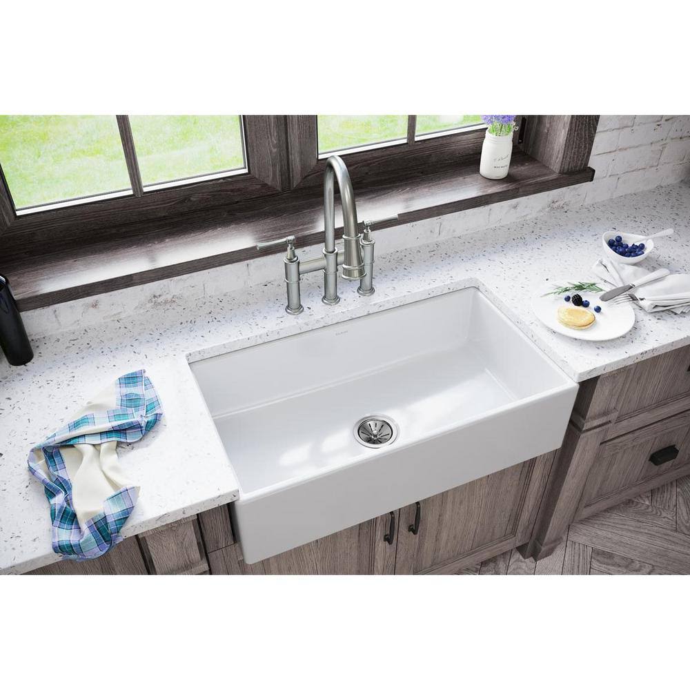 Elkay Burnham White Fireclay 33 in. Single Bowl Farmhouse Apron Kitchen Sink 0T_NCAK4TYI
