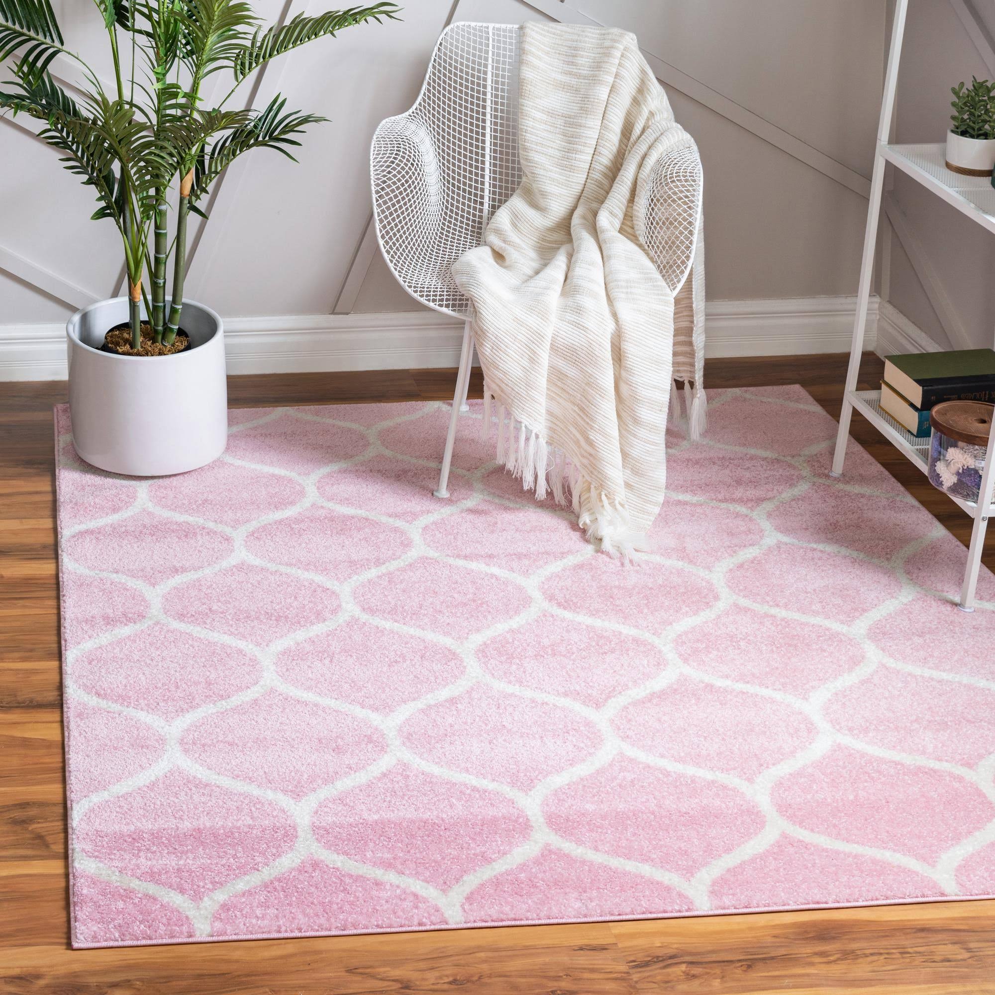 Unique Loom Rounded Trellis Frieze Area Rug - 7' 10 x 7' 10 Square - Pink 3R_HDDHYJOU