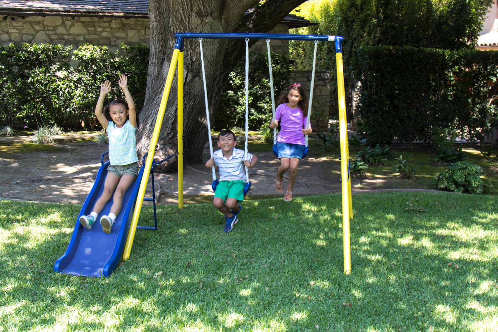 Swing Set Playground Metal Swingset Outdoor Play Slide Kids Backyard Playset Fun YR_OQJDU0K0