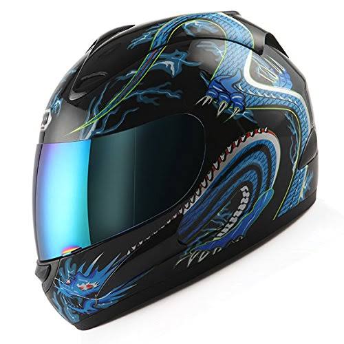 Motorcycle Street Bike Blue Dragon Full Face Adult Helmet FO_LWQVAUAG