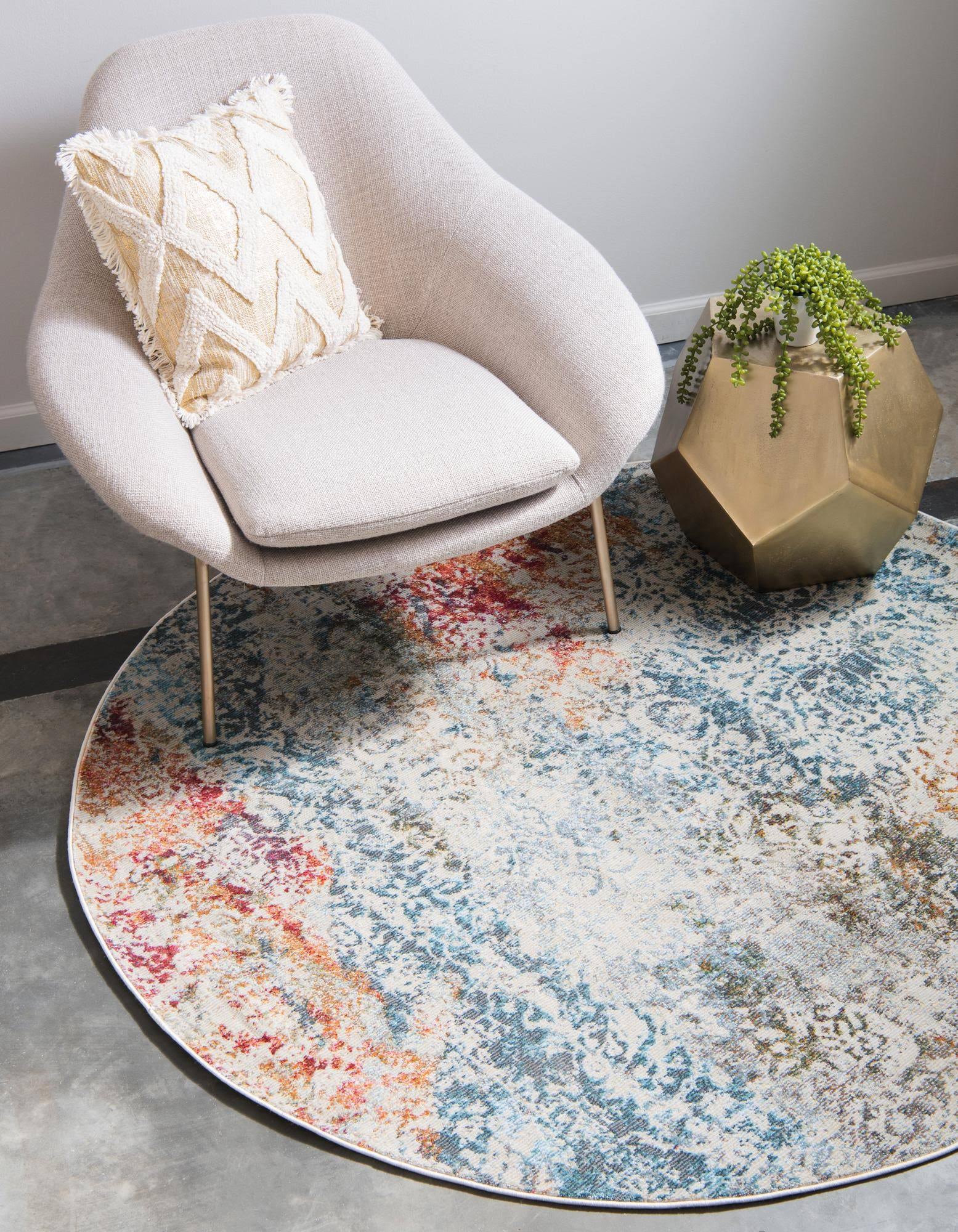 Havana 3 ft Round Cream Abstract Area Rug KS_Z40AUQDE