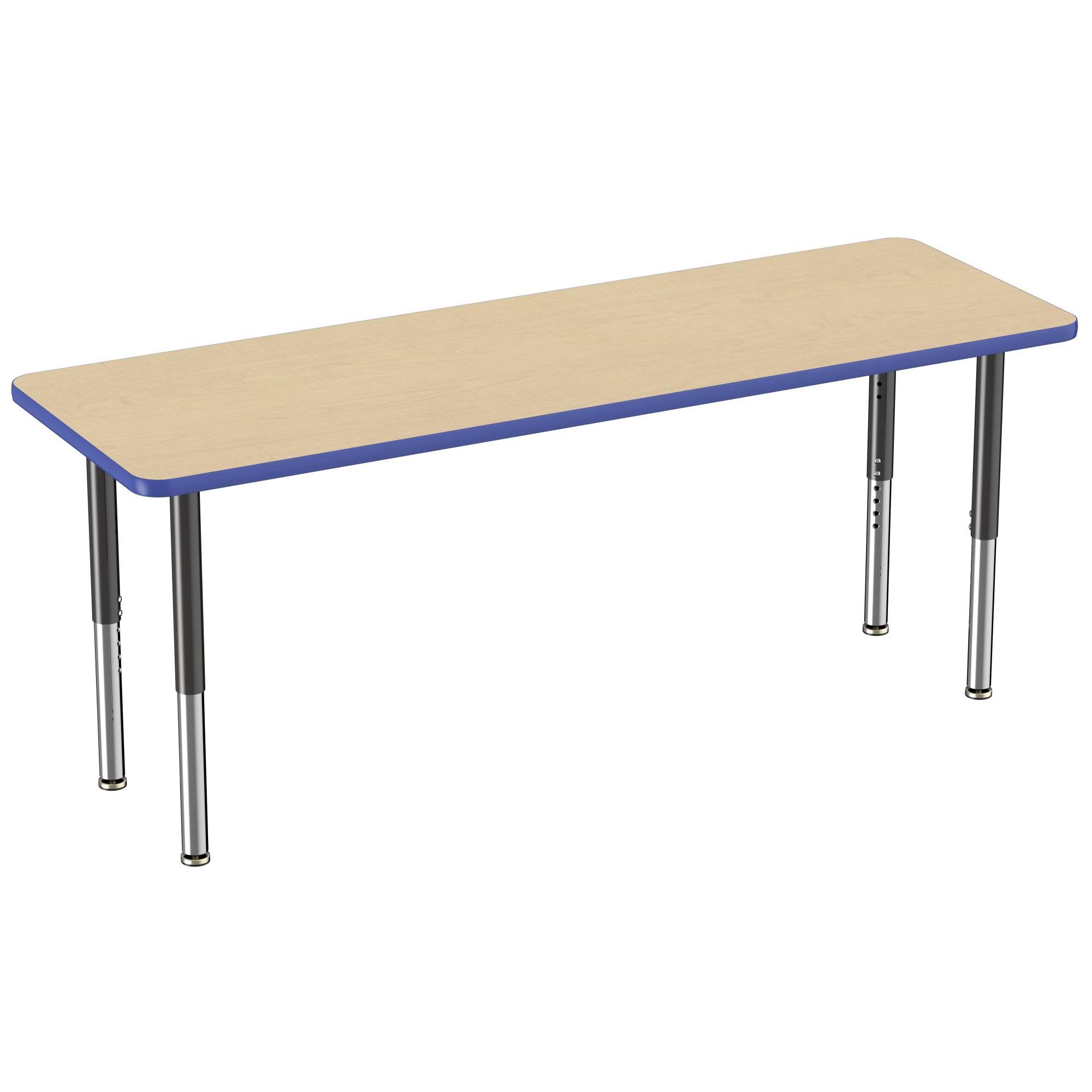 Factory Direct Partners 24in x 72in Rectangle T-Mold Adjustable Activity Table with Super Leg - Maple/Blue HD_TZOAVC3U