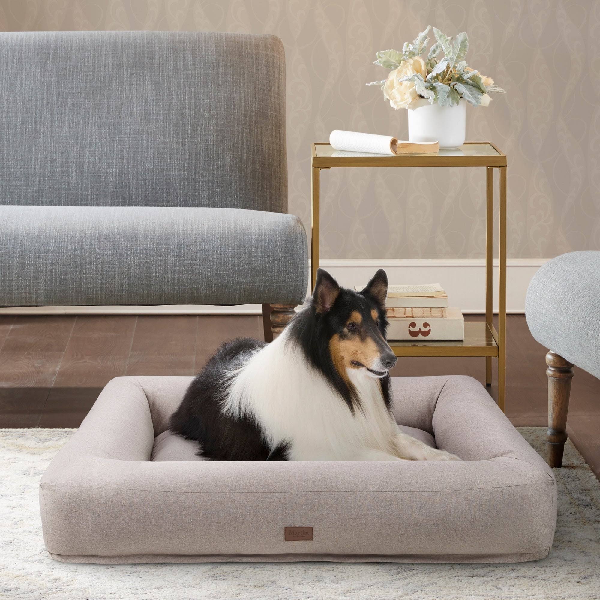 Martha Stewart Madison Bolster Pet Napper with Removable Cover Beige / 30x40+6.5 7X_DPEHP1BF