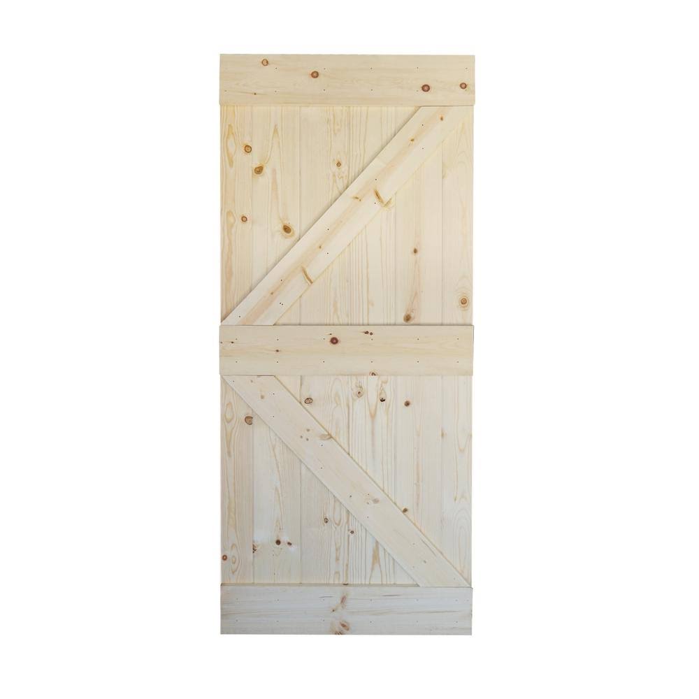 WELLHOME 36 in. x 84 in. K Series DIY Unfinished Knotty Pine Wood Interior Barn Door PR_ETR5FYCQ