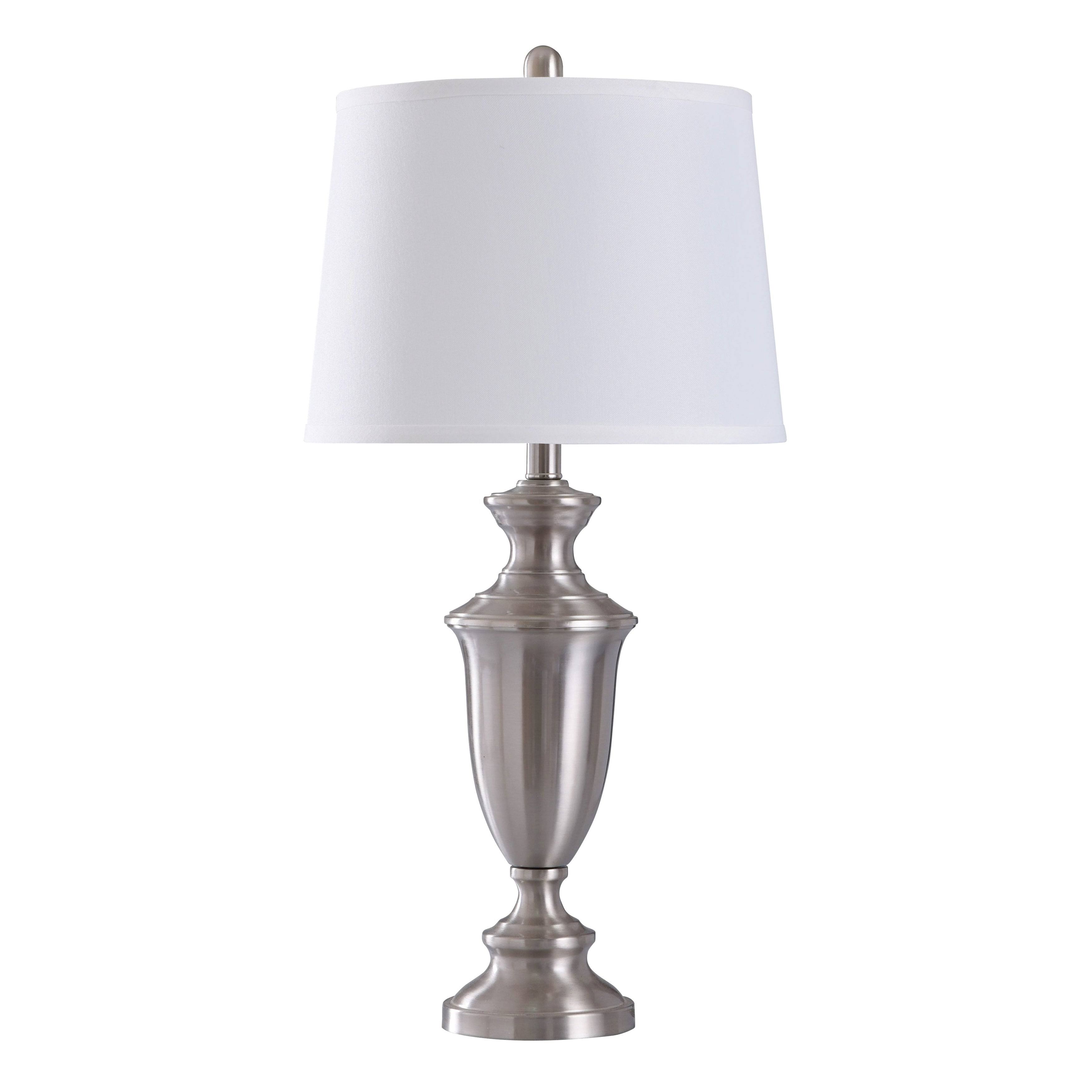 Stylecraft Josh Brush Nickel Table Lamp - Brussels Off White Shade WX_CXXSGKHG