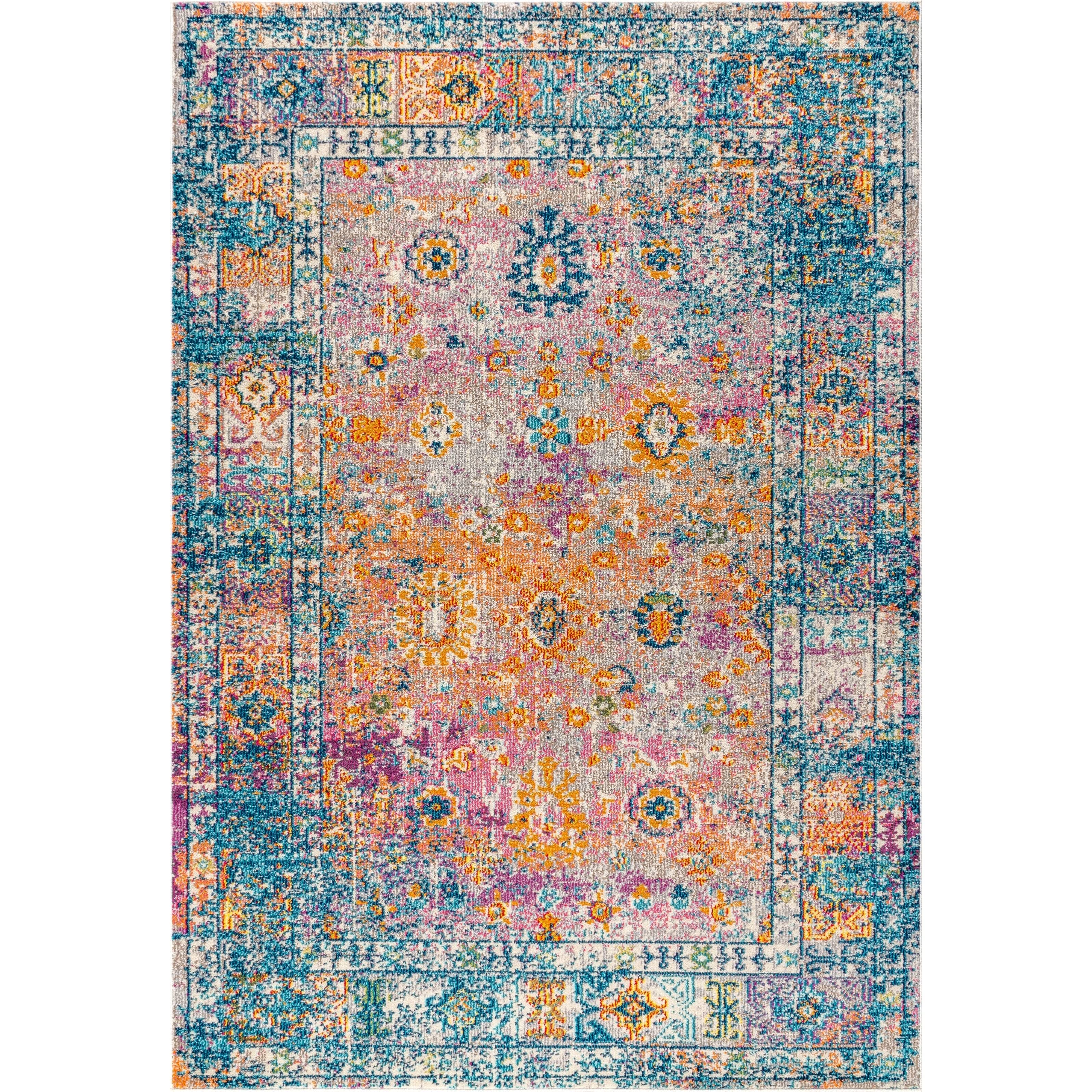 Jonathan Y Bohemian Flair Boho Vintage Faded Cream/Navy 4 ft. x 6 ft. Area Rug TU_ZX6YGBM2
