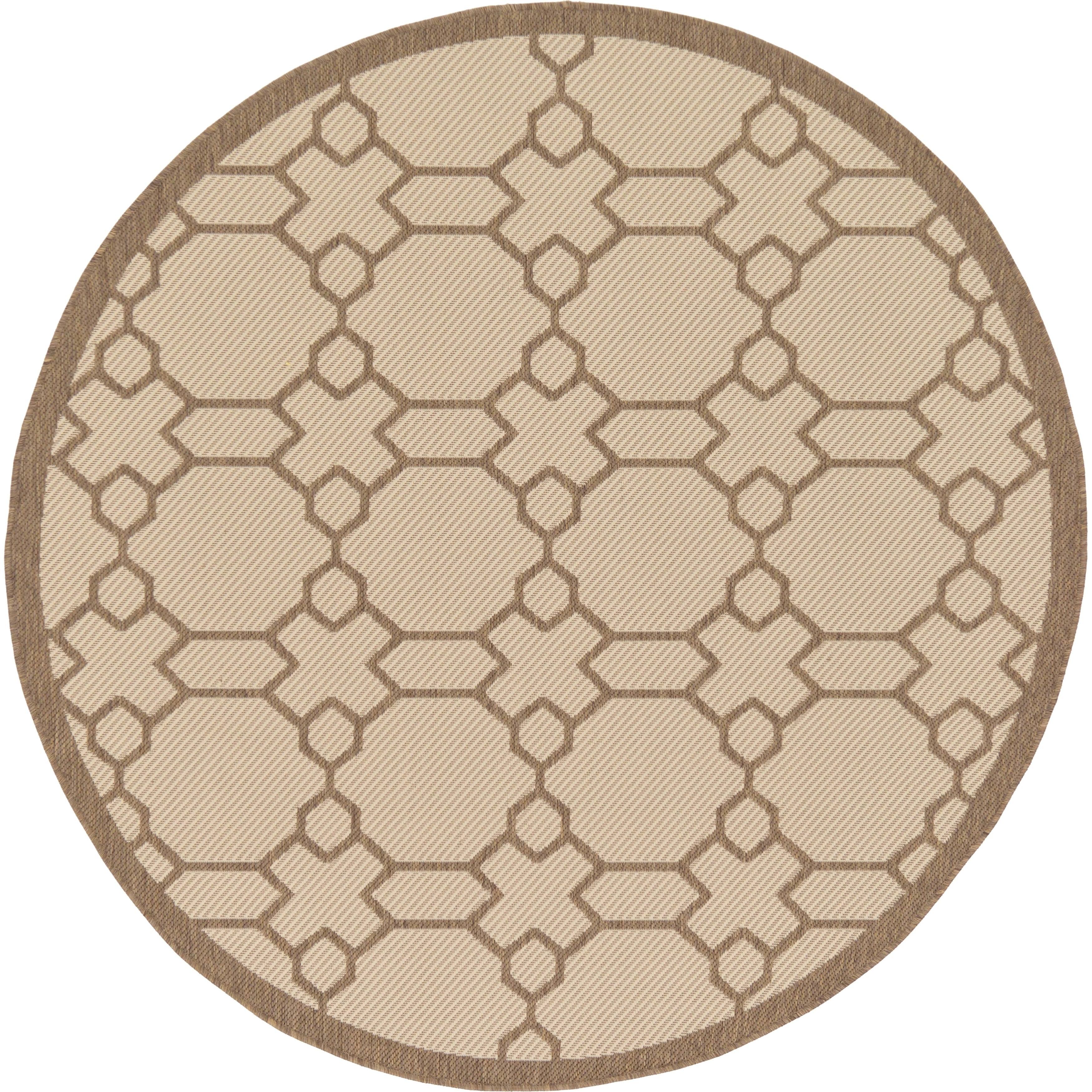 Unique Loom Outdoor Geometric Area Rug - 6' x 6' Round - Beige JO_LFDFC8WA