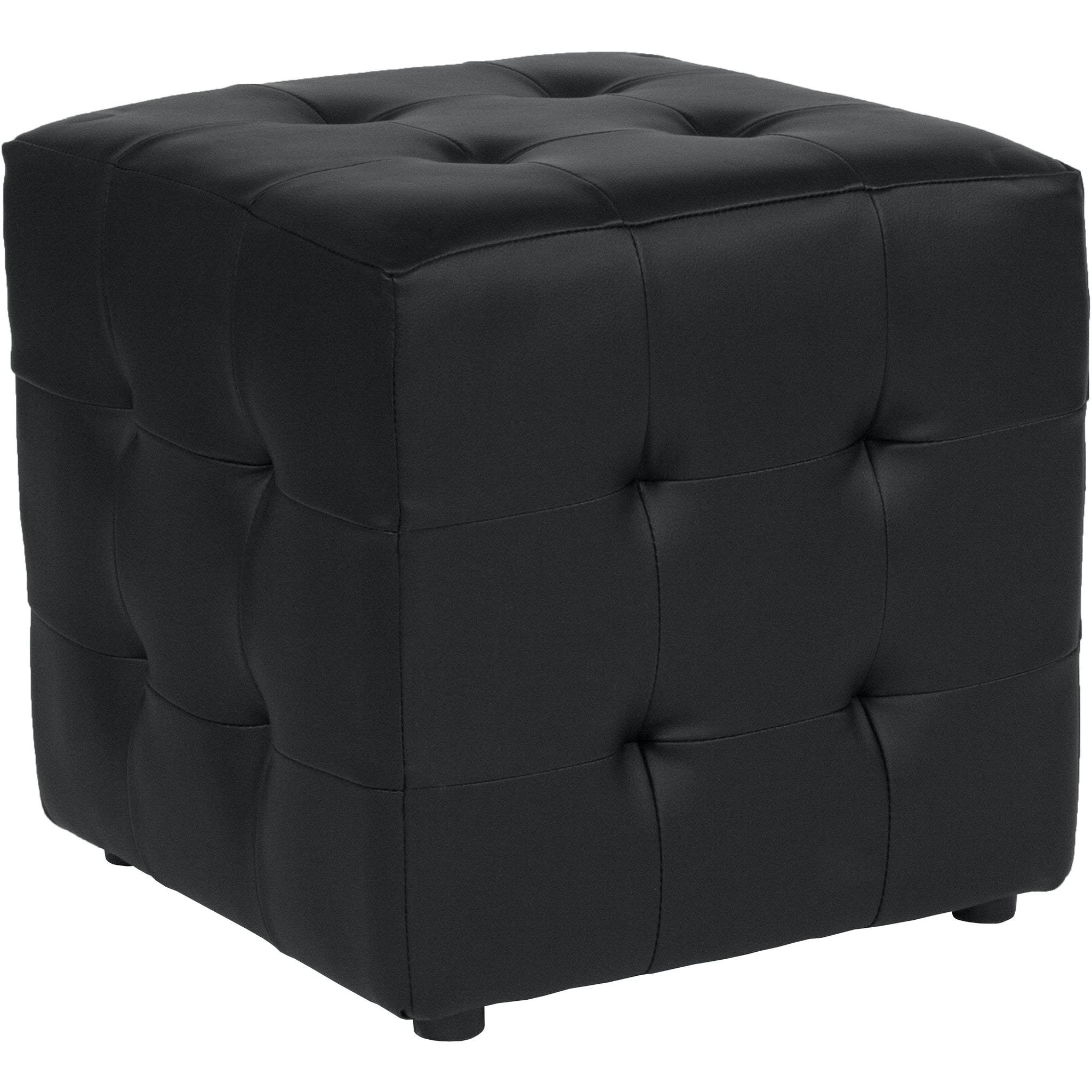 Avendale Tufted Upholstered Ottoman Pouf in Black Leather WF_THYOKDYO