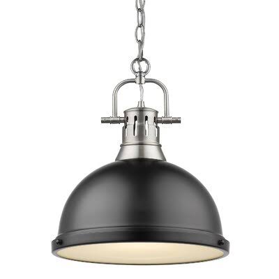 Bodalla 1 - Light Single Dome Pendant Beachcrest Home Finish: Pewter with Matte Black Shade IE_URYREEOC