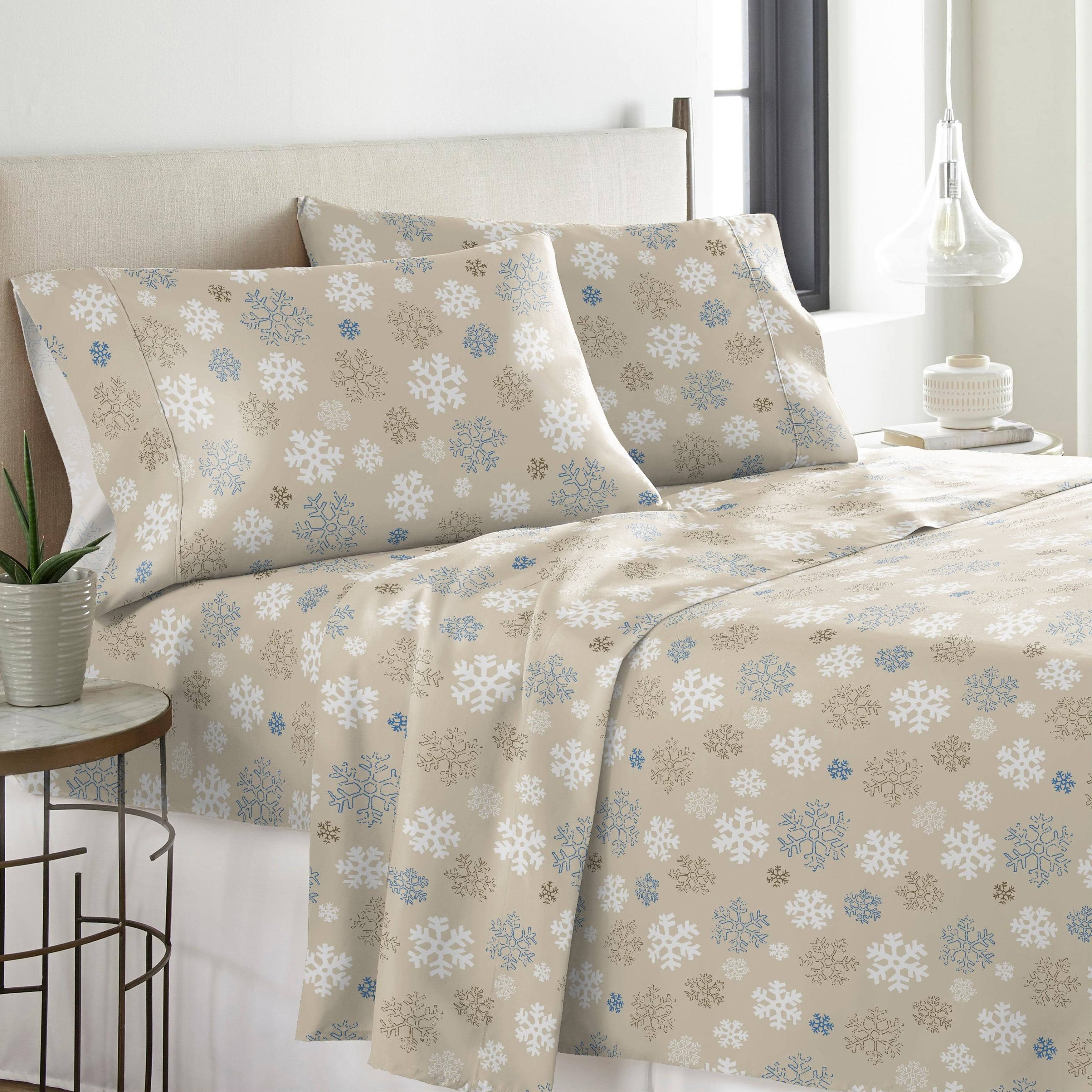 Pointehaven Solid or Print Cotton Heavyweight Flannel Bed Sheet Set Snowflakes Oatmeal California King Nature, Striped M9_BG7AHYGO