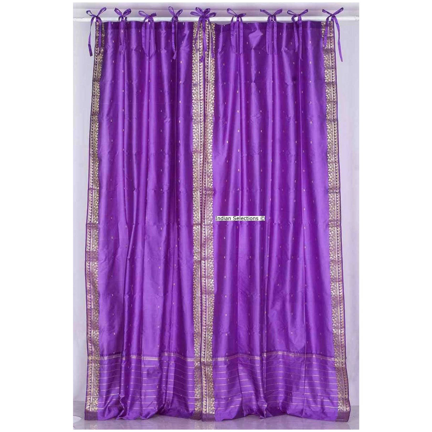 Lavender Tie Top Sheer Sari Curtain / Drape / Panel - Pair GB_YA6BYO63