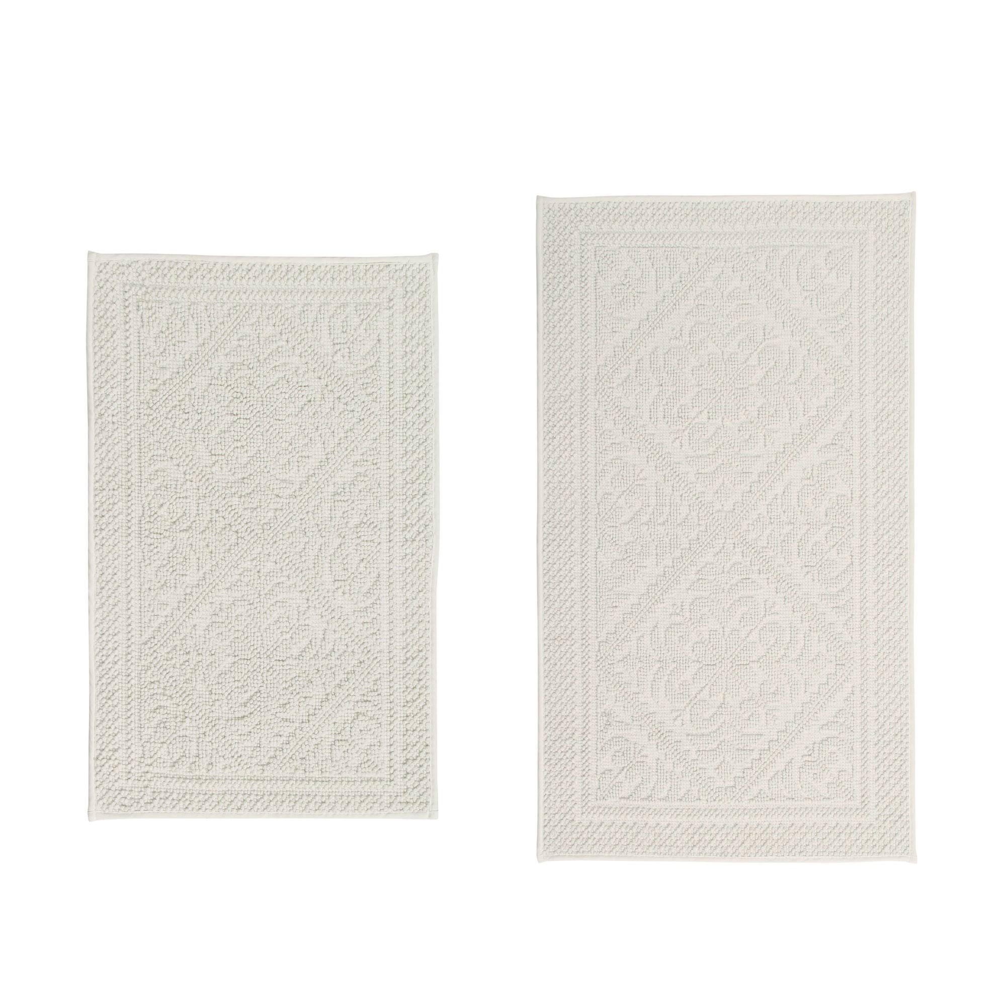 Better Trends Jacquard Collection 2 Piece Set 100% Cotton Bath Mat Rug Cream SR_YWYOEPT3