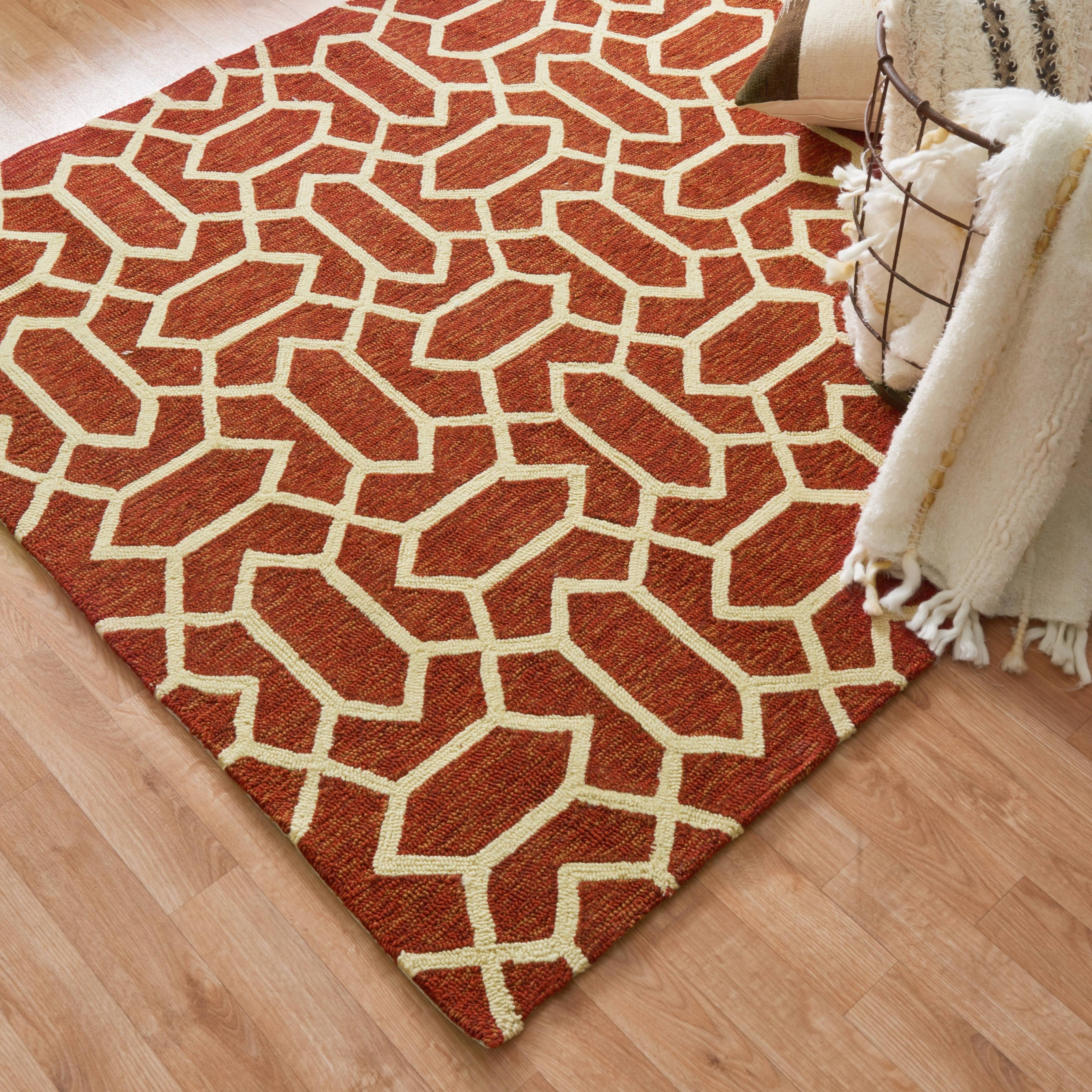 Alexander Home Hand-Hooked Indoor/ Outdoor Capri Rust Rug (5' x 7'6) LO_3VQS7KVO