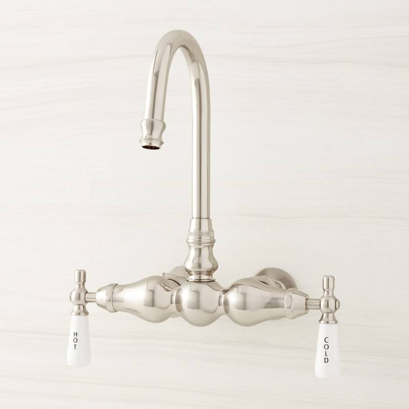 Signature Hardware 900491 Wall Mounted Tub Filler Faucet - Valve Included Brushed Nickel Faucet Tub Filler Double Handle 329402 IY_QCEDXZIX