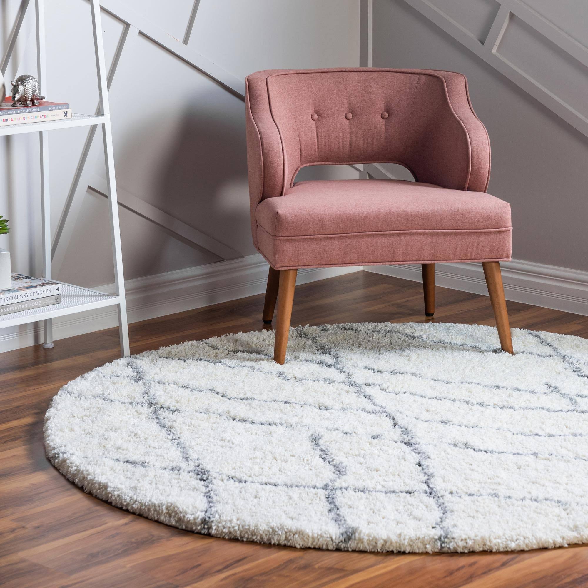 Soft Touch Shag 4 ft Round Ivory Abstract Area Rug PE_BCK1BPV1